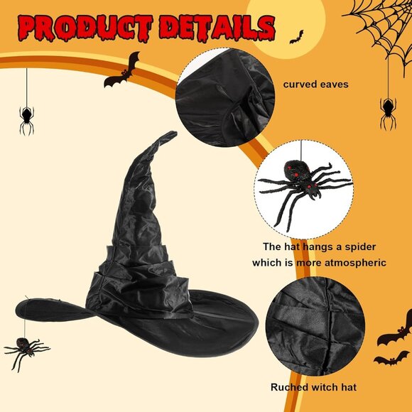 Women Halloween Witch Hat with Spiders Costume Accessory for Party Cosplay - Picture 2 of 7